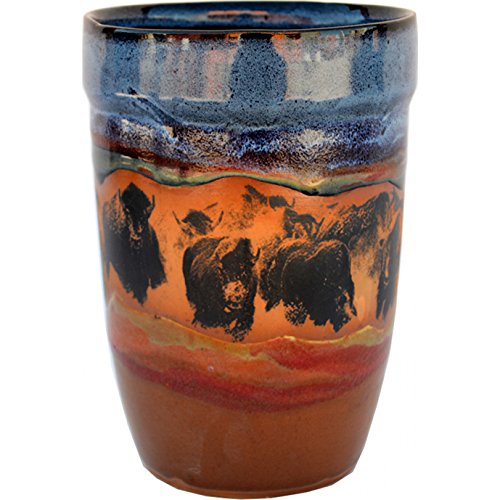 ALWAYS AZUL POTTERY Bison Stampede Utensil Holder in Azulscape Glaze - Handmade Ceramic Pottery Utensil Holder - Kitchen Storage Container- Countertop Organizer for Large Cutlery & Cookware