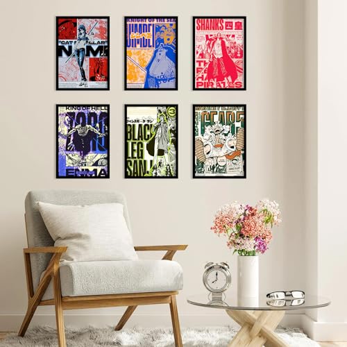 Image of CodersParadise Wood One Anime Vintage Wall Poster Frames - Pack Of 6 | 8 X 12Cm (A4 Size) | Aesthetic Artwork Framed Posters