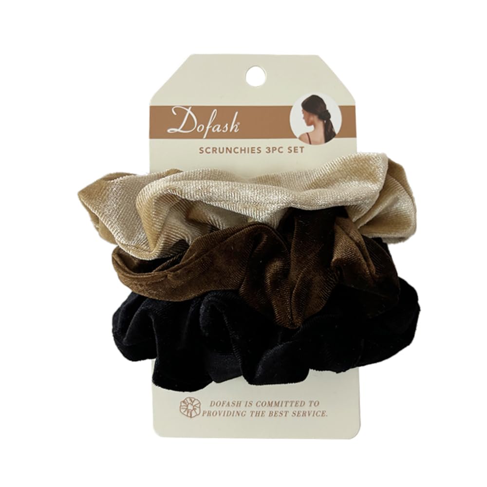 Dofash 3Pcs Excellent Velvet Traceless Beauty Thermal Twisters Hair Scrunchies Assorted Color With Delicate Bag For Girls And Woman (Black +Brown+Blonde)
