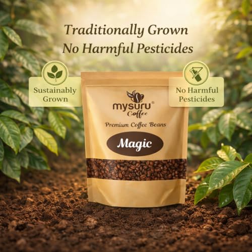 Image of Mysuru Coffee Premium Whole Roasted Beans [250g - MAGIC] Pure Arabica - 40% | Robusta - 60% Cafe Blend Medium Roast Fresh Single Origin Coffee