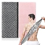 ANWEIXUE 2 Pcs Japanese Exfoliating Shower Towel - Antibacterial Treated Fabric,Multi - use for Scrubbing,Lathering and Dead Skin Removal,Suitable for Adults' Daily Use (Black+Pink)