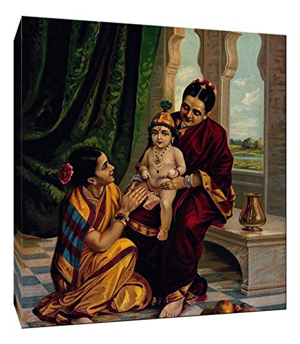 Image of Tallenge Infant Krishna Sitting On Yashodas Lap - by Raja Ravi Varma Medium Gallery Wrap - Framed (12 x 9 inches)