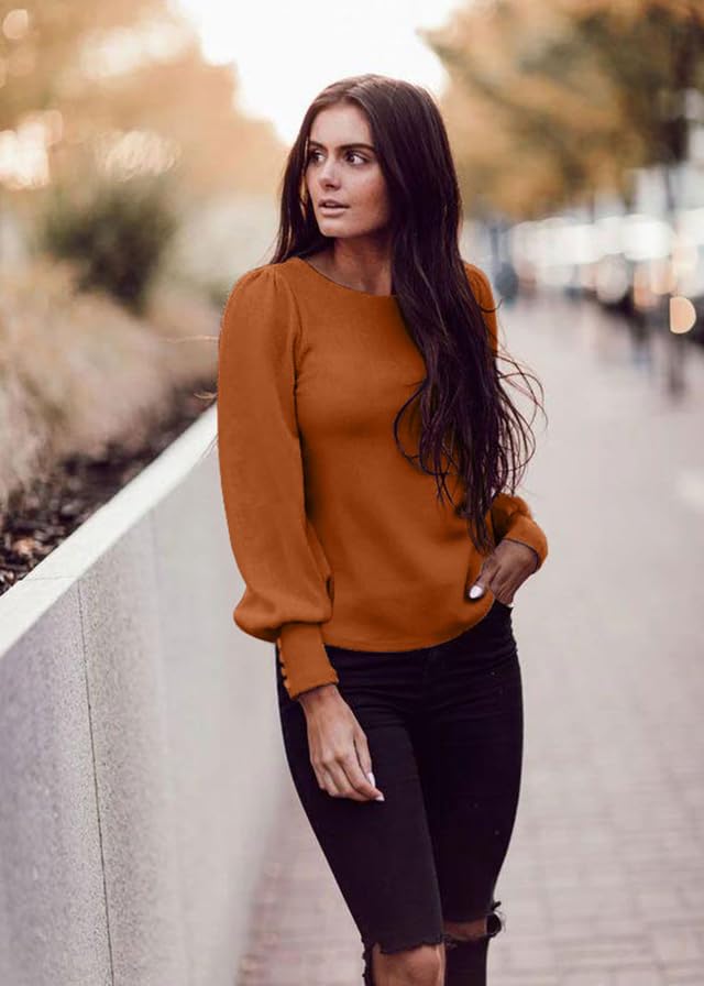 DOROSE Womens Tops Puff Sleeve Blouses Dressy Casual Work T Shirts2