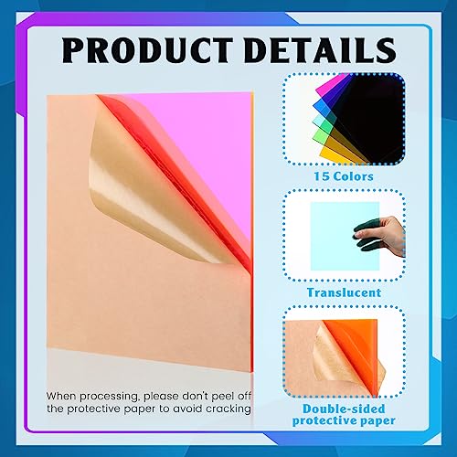 Image of Geetery 30 Pcs Colored Acrylic Sheets, 6 x 6 x 1 /8 Inch Thick Translucent Cast Acrylic Sheet,Plastic Boards for Back to School DIY Project Picture Frame,Art Crafts Laser Cutting Engraving, 15 Colors