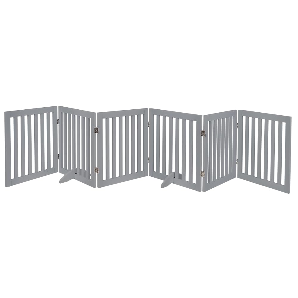unipaws 306 cm Extra Wide Pet Gate, Free Standing Dog Gate for Doorways, Foldable Puppy Gate & Room Divider, Wooden Puppy Playpen, Expandable Dog Barrier for The House, Indoor Use (61cm, Grey)