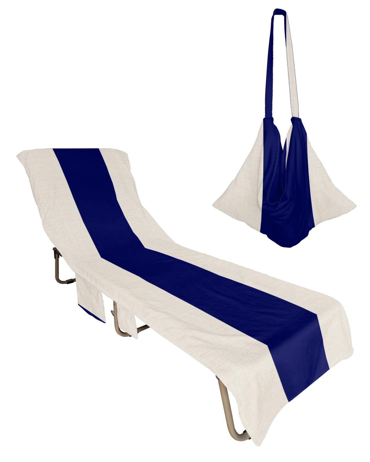 Blue Striped Beach Lounge Chair Towel Cover, Soft Chaise Lounge Towel with Side Pockets Patio Pool Chairs Cover for Beach/Pool Sunbathing 29x85 Farmhouse Blue Rustic Burlap