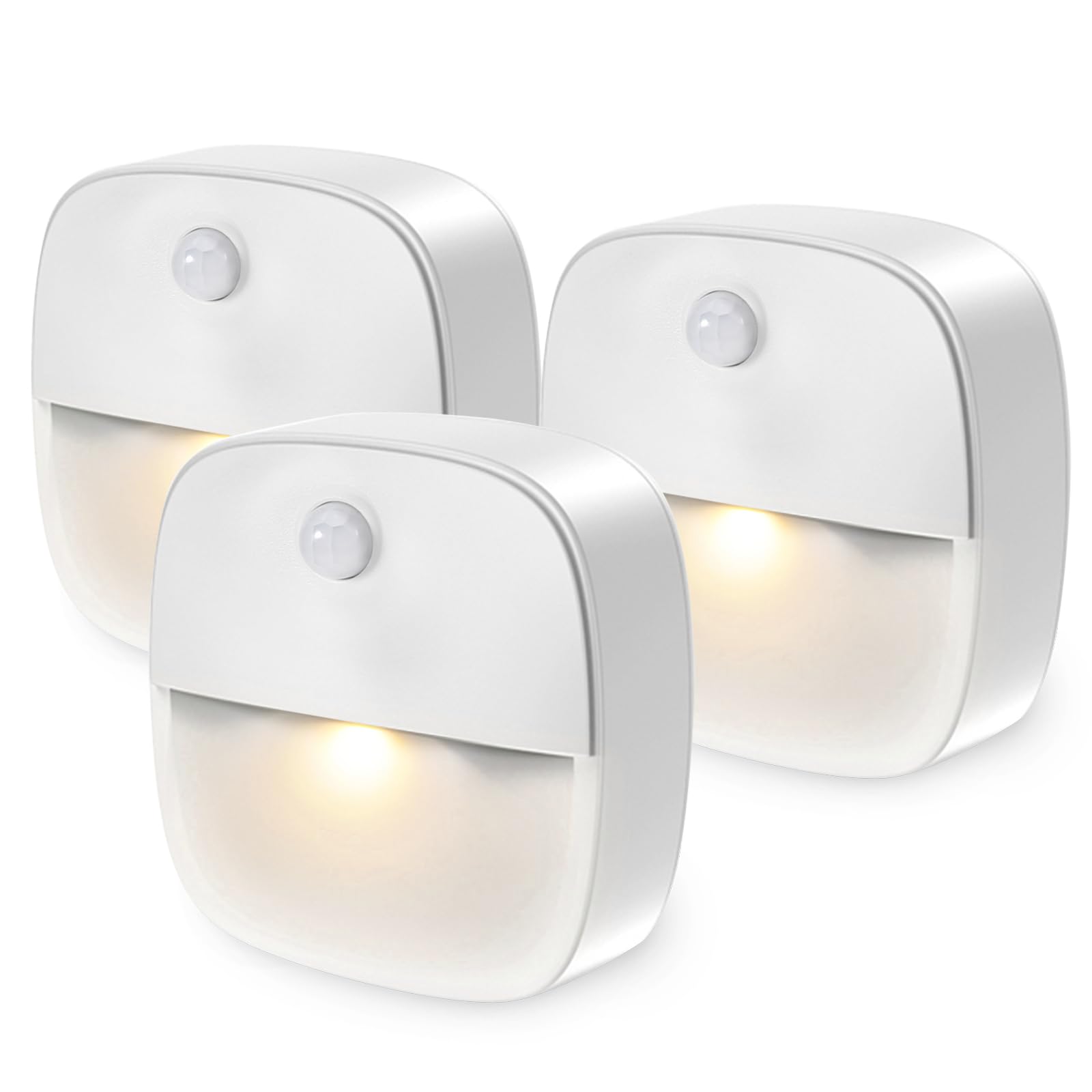LOFICOPER Motion Sensor Night Light, Battery Powered LED Cabinet Light, Cordless Stick on Closet Light for Stairs, Hallway, Bedroom, Cabinet, Yellow, 3 Pack