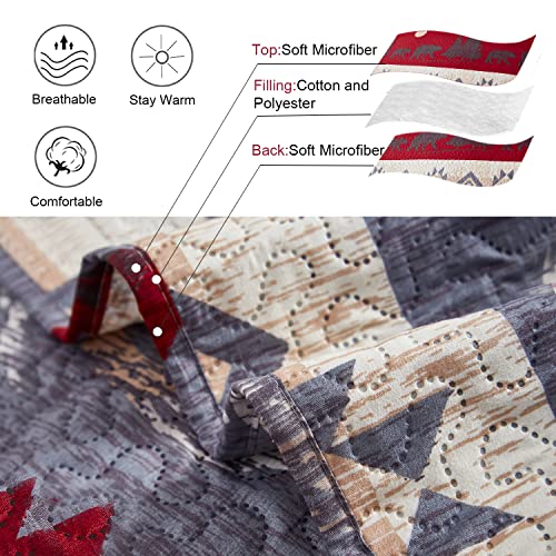 Ycosy Lodge Bear Quilt Set King Size Cabin Rustic Bedspread Coverlets Reversible Quilts Lightweight Lodge Bedding Set Bear Sunset Printed Bed Covers,1 Quilt + 2 Pillow Shams #TOP2