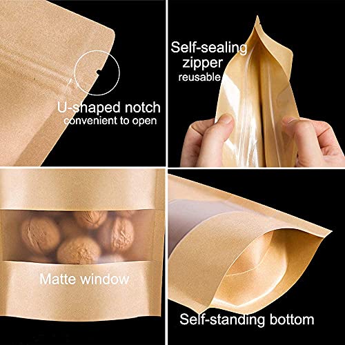 Image of Esko Stand Up Ziplock Pouch - Reusable, Airtight Kraft Paper Storage Pouch (Brown) | 160mmX220 mm(Pack of 50)