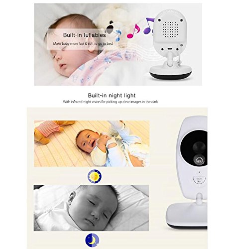 BW Moniteur de bébé sans fil - 7 pouces Babyfoon Caméra sans fil Vidéo Bébé Moniteur de vision nocturne Capteur de température Interphone berceuse Double Way Audio Play Chansons (Dual Cameras)