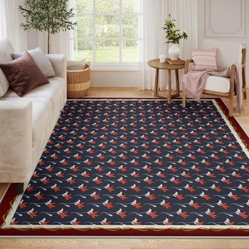 Carpette lavable 140x200cm à texture florale et finitions soignées