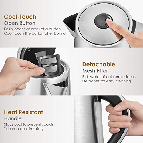 Electric Kettle Temperature Control, AICOK Stainless Steel Tea Kettle with Variable Temp, Cordless Electric Water Kettle with 1500W SpeedBoil, Auto Shut Off and Boil-Dry Protection, 1.7-Liter - Thumbnail 3