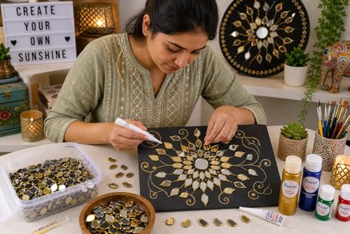Image of NNJ GROUP 500 Pcs Teadrop Shape Golden Colour Mirror Kit for Lippan Art and Craft Work,Painting, Jewelry Making, Decorative Mirrors 1 Free Fabric Glue