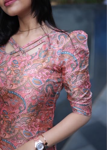 Image of Sun Fashion And Lifestyle Women's Chanderi Stitched Printed Regular Fit Straight Long Kurta for Women