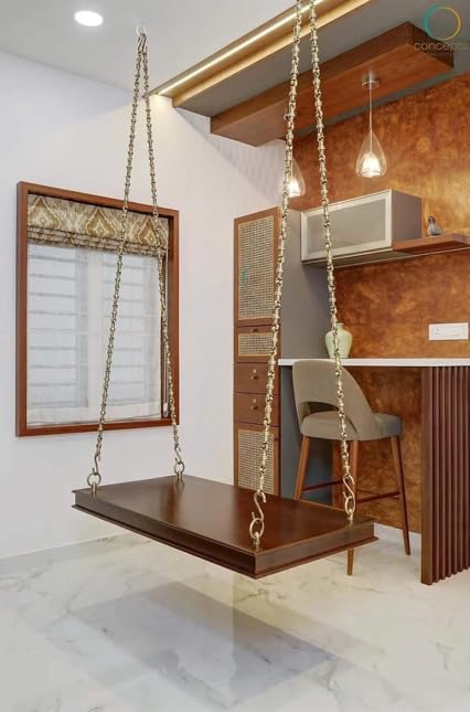 Jairi Traders Plank Wooden Swing Indoor Outdoor Teak Wood (4x2 Feet) with Stainless Steel Accessories Plain Chip Boarder-image-19