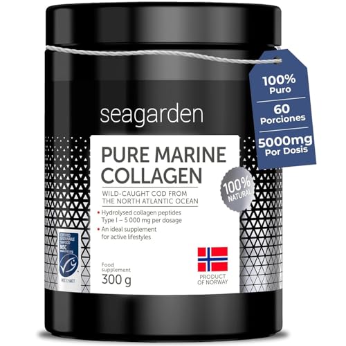 Seagarden Polvo de Colágeno Marino Puro 100% Noruego - Colágeno Hidrolizado Tipo I de Bacalao Ártico Salvaje, Para Piel, Cabello, Uñas, Tendones, Músculos - 300 g (2 Meses, Sin Sabor)