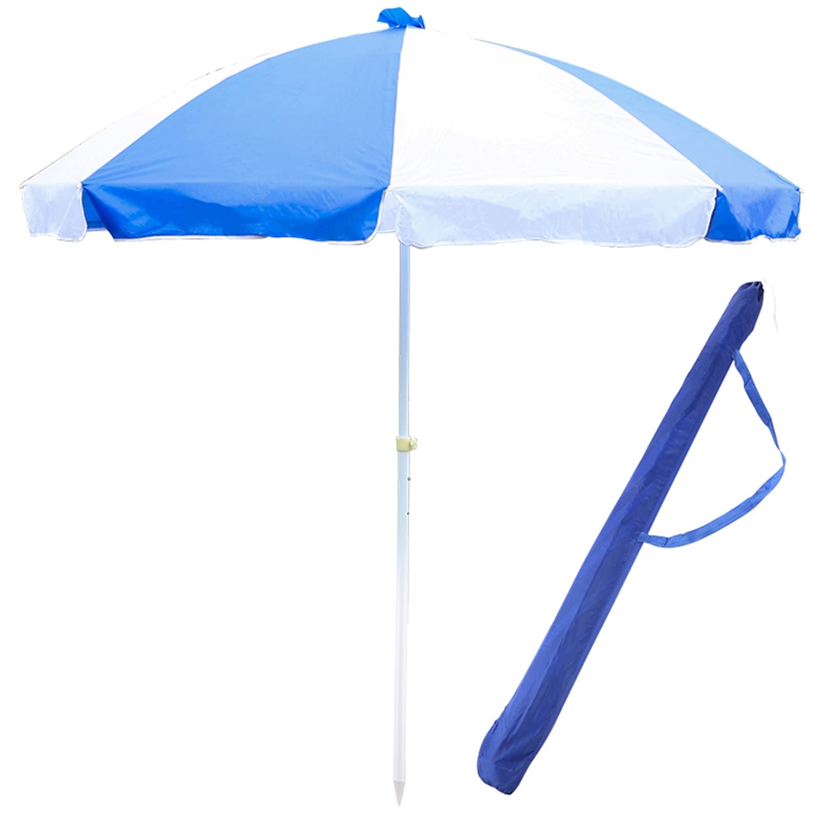Sombrilla de playa portátil con poste ajustable azul para jardín y piscina 8