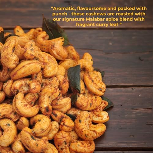 Image of Pureheart Spicy Malabar Cashews 333g | Roasted Masala Kaju with Curry Leaves | Premium Crunchy Flavored Cashew Nuts | Healthy Snack, Protein Rich Dry Fruits | Spicy Roasted Nuts Pack