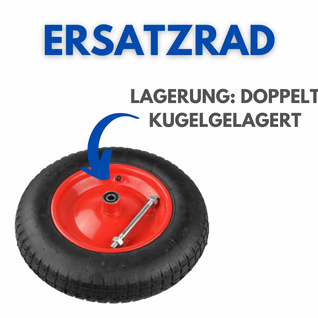 3.25-8 Schubkarrenrad mit Achse Schubkarre Rad, Max. Belastung 90 kg, Räder Schubkarrenräder mit Luft Ersatzrad Luftrad Felge 2PR