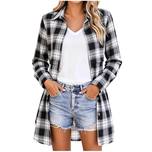Women's Flannel Plaid Shirt Button Down Long Sleeve Lightweight - image 1