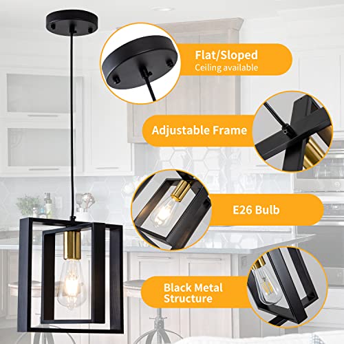 Black Farmhouse Pendant Light,1-Light Small Chandelier,Wood Dining Room Light Fixture with Adjustable Cord,Hanging Lights for Hallway, Kitchen Island, Foyer, Entryway - Image 4