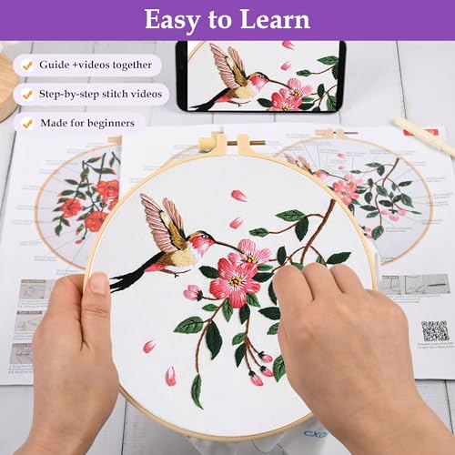 Image of Embroidery Kit for Beginners,3 Pack Hummingbird and Flower Cross Stitch Kits for Adults,Needlepoint kit with Stamped Patterns,Hoop,Threads for Craft Lover,Hand Stitch with Embroidery Skill Techniques