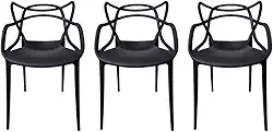 Kit 03 Cadeiras Allegra Polipropileno Empilhável Preto Jantar Cozinha Escritorio