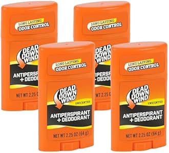 Dead Down Wind Men’s Antiperspirant Deodorant Stick | 2.25 Ounce | Unscented, Long Lasting, Chemical & Organic Odor Eliminator, Safe for Sensitive Skin | Hunting Accessories (Pack of 4)