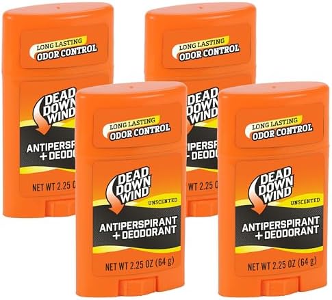 Dead Down Wind Men’s Antiperspirant Deodorant Stick | 2.25 Ounce | Unscented, Long Lasting, Chemical & Organic Odor Eliminator, Safe for Sensitive Skin | Hunting Accessories (Pack of 4)