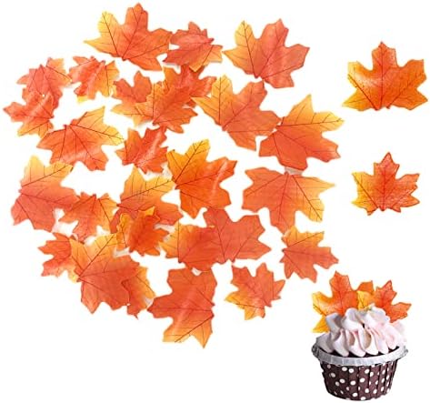 Weraru 90 Pcs Edible Fall Leaves Gold Leaf Cupcake Toppers, Party Cake Toppers