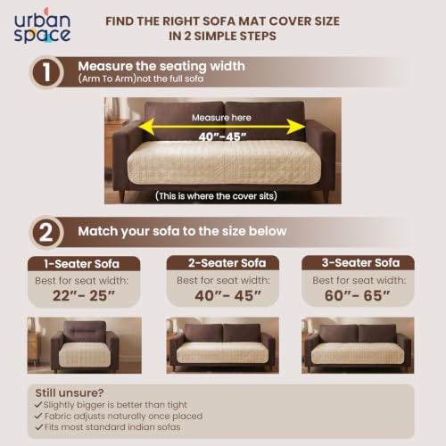Image of Urban Space Velvet Embroidery Quilted Sofa Cover mat, Premium 2 Seater Non-Slip Sofa slipcover, Easy Care & Machine Washable, Seat Runner for Couch for Living Space (2 Seater - Cuboid Beige)