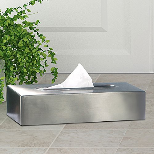 nu steel Gloss collection Stainless Steel Flat Rectangle Tissue Box Cover Holder for Bathroom Tissue Holder Vanity Countertop, Bedroom Dressers, Night Stands, Desks and Tables Dining Hall - brushed