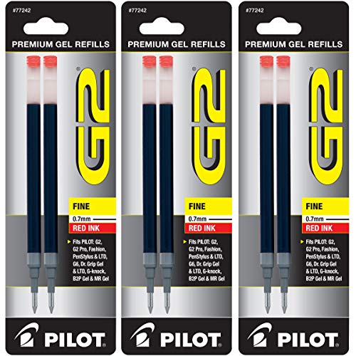 Pilot, G2 Gel Ink Refills, Fine Point 0.7 mm, Red, Pack of 6 - image 1