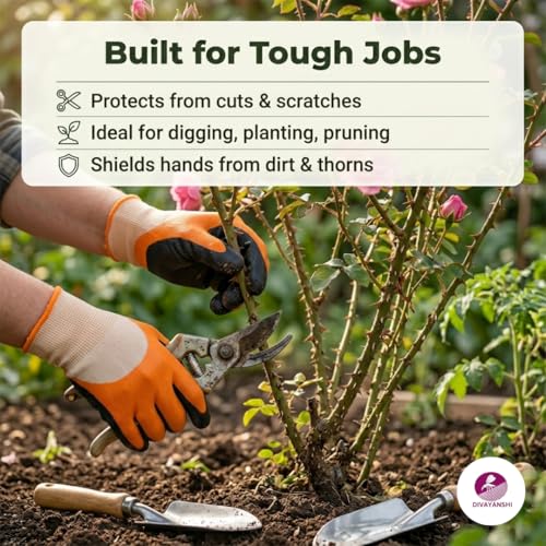 Image of DIVAYANSHI Gardening Gloves for Men & Women | Breathable, Lightweight & Flexible Grip | Anti-Slip Coated Palm | Durable Hand Protection for Planting, Weeding & Outdoor Garden Work