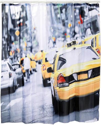 Latwerio Rideau Douche New York 180x200 cm Rideau de Douche Anti Moisissure Taxi Rideaux Baignoire Lavable en Machine Shower Curtain pour Salle de Bain avec 12...