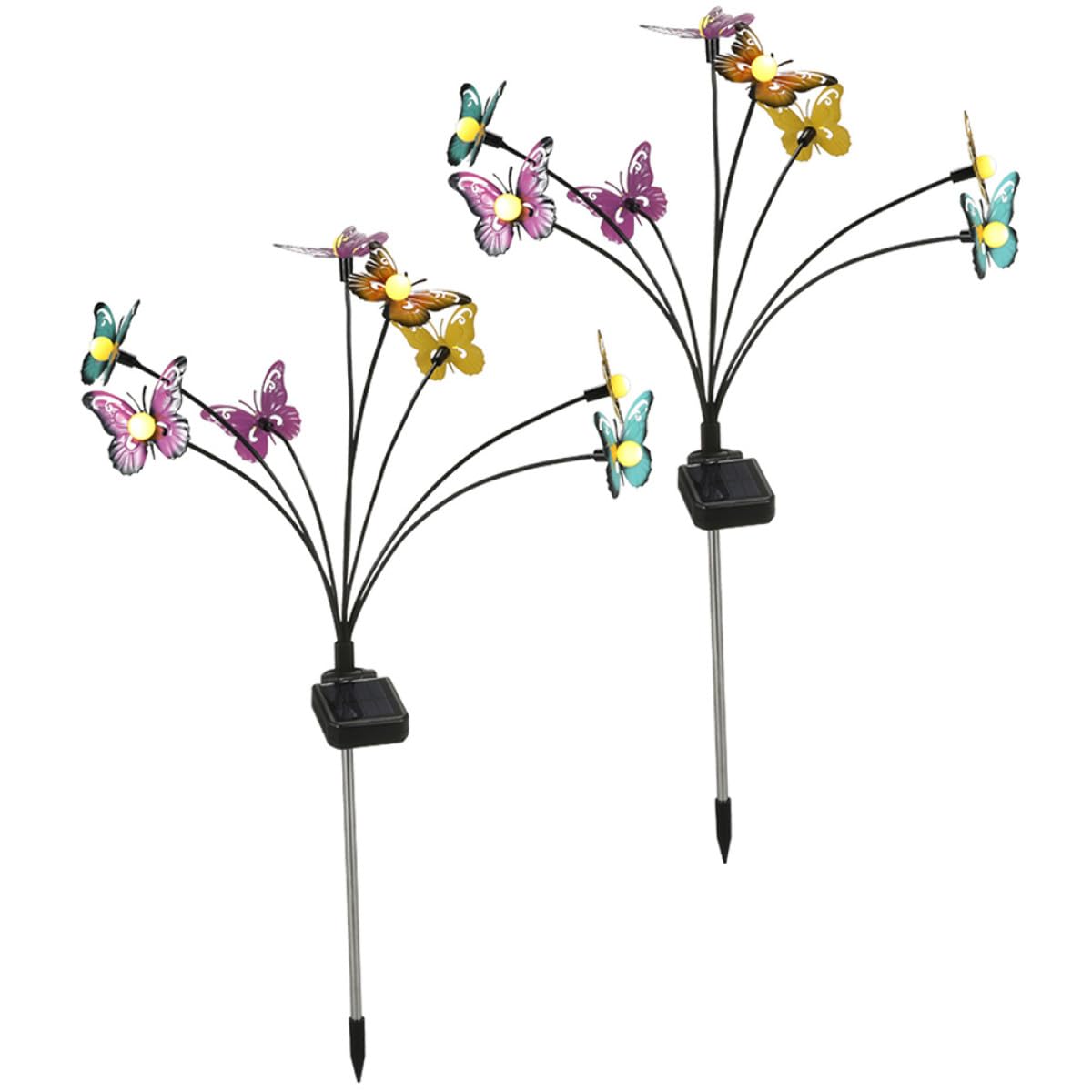 Luce da Giardino Solare a Farfalla 2 Pezzi in Acciaio Inox e Abs | Lampada Solare da Giardino Decorativa, 8 Farfalle, Illuminazione Continua 6-12 Ore