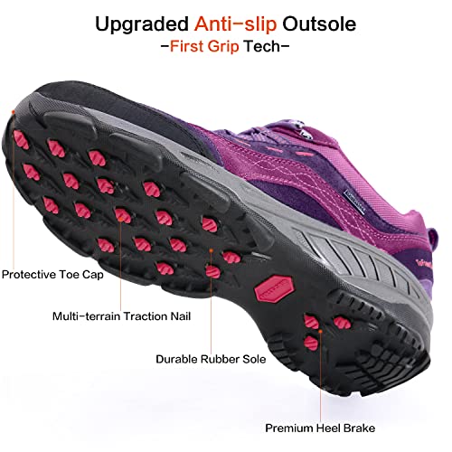 TFO Women's Hiking Shoes Anti-Slip Breathable Sneaker for Outdoor Walking Trekking Purple