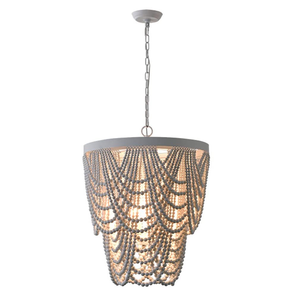 PLQWUJD Exquisite Chandelier Farmhouse Wood Beaded Chandeliers, Retro Antique Rustic Pendant Light Fixture for Foyer, Living Room, Bedroom,Kitchen,Dining Room,Wood Bead Hanging