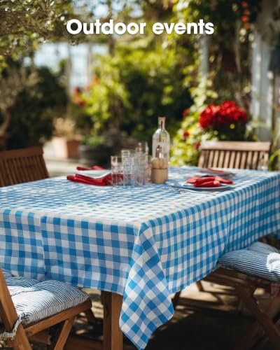 Image of Pureegg Blue Plaid Plastic Table Cloth Disposable 10 Pack 54x108 Inch