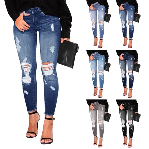 Ripped Jeans Womens Fall Fashion 2024 Trendy Stretchy Skinny Jeans Boyfriend Distressed Jeans Destroyed Denim Jeggings