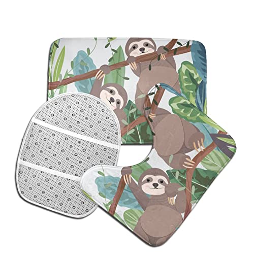 MBNGGAB Tropisches Faultier 3-teiliges Badematten-Set, Badematte + Konturmatte + WC-Deckelbezug mit rutschfester… – Bild 5