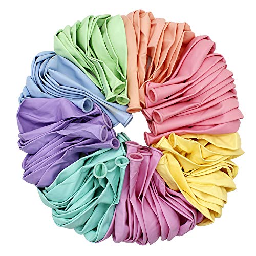 Assorted Colored Pastel Latex Balloons for Parties 10 inch 100 pcs + Balloon Ties for Sealing 100 pcs, for Kids Birthday Wedding Baby Shower Party Decorations