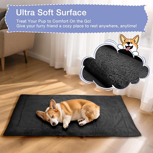 Pawsse Wasserdicht Hundedecke für Unterwegs 80 x 60cm, Outdoor Hundematte Waschbar Hundekissen zum Mitnehmen, Faltbare Hundebett für Reise Auto Camping, Schwarz