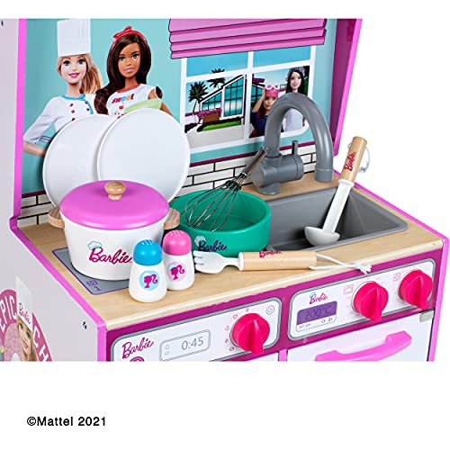 Theo Klein 7312 Barbie Holzküche mit integriertem Puppenhaus 2 in 1 I Spielküche mit Herd, Waschmaschine und Zubehör I… – Bild 8