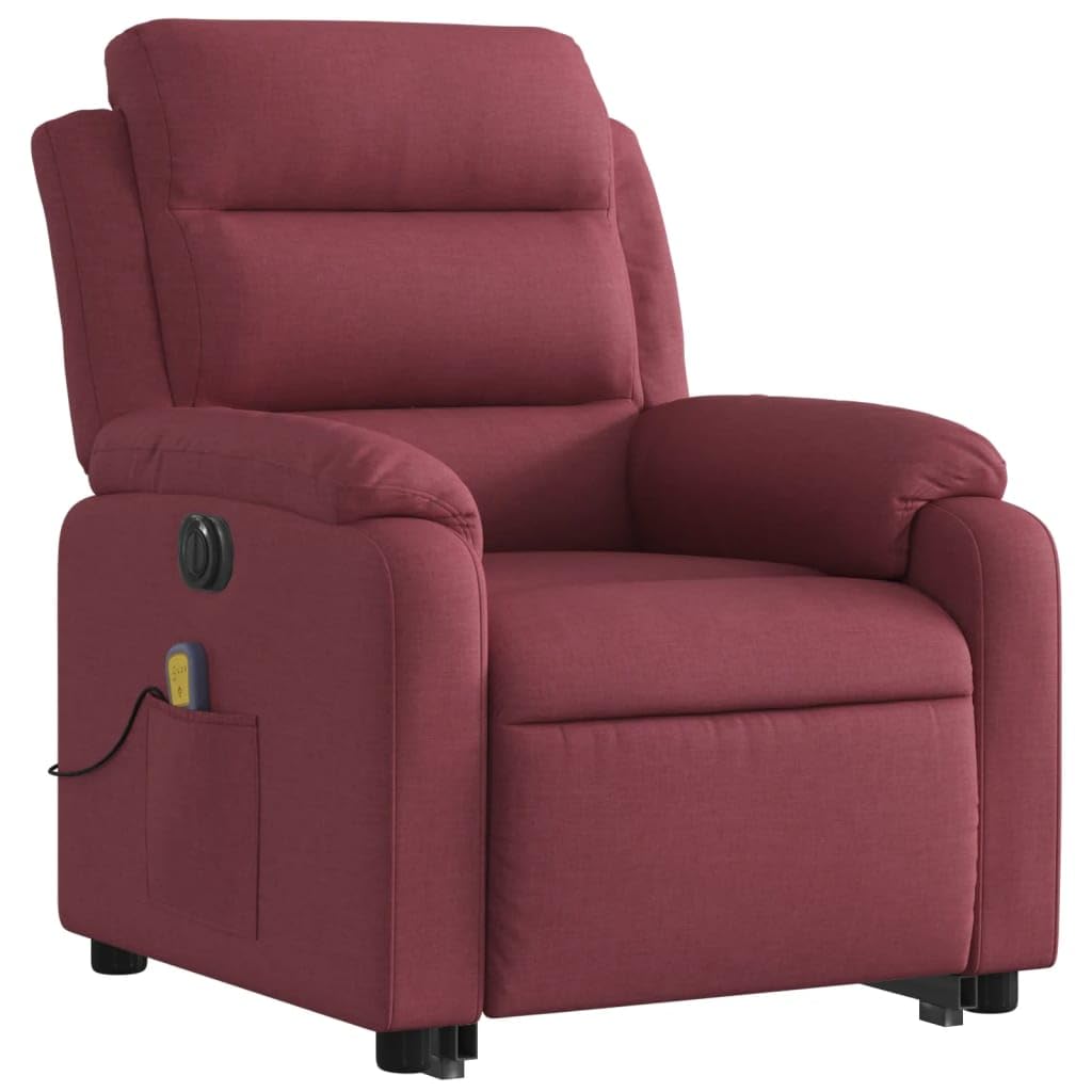 Sillón elevador eléctrico reclinable con 6 puntos de vibración, tejido rojo vino, función de elevación e inclinación a 135 grados, estructura estable