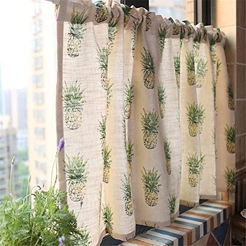 Media cortina de ventana beige texturizada para cocina con motivos frutales 4