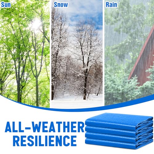 Image of 4 Pack 8 x 10 ft 5.5 Mil Large Tarps Heavy Duty Waterproof Tarp Multi Purpose Tent Cover for Home Boats Cars Camping Patio Furniture Roof Emergency Rain Protective Cover, Blue