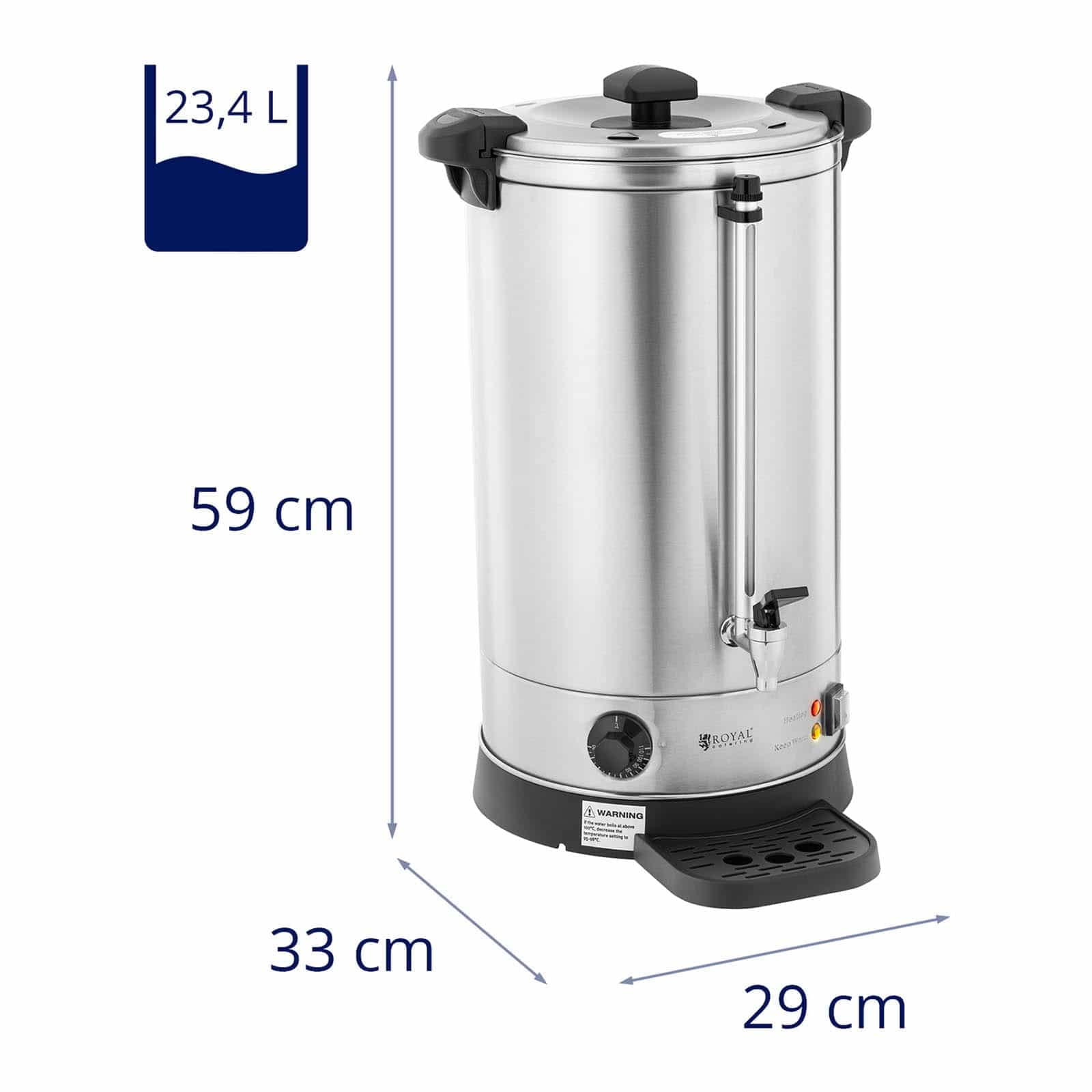 Royal Catering RC-WBDW21 Bollitore professionale 19,7 litri 2500 W con vaschetta di raccolta