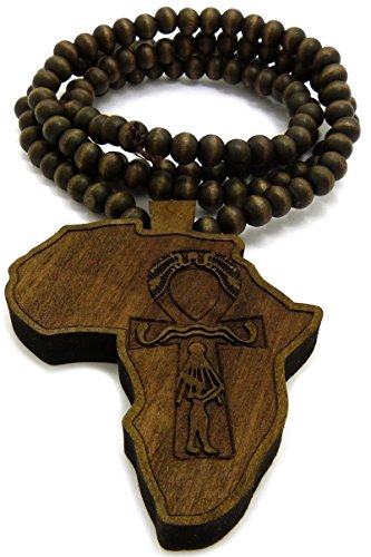 GWOOD Africa with Ankh Wood Pendant with 36 Inch Long Beaded Necklace2