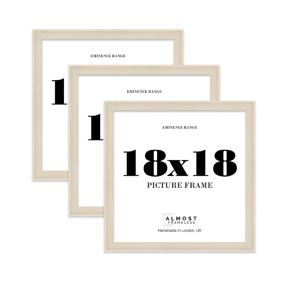 18x18 Cream Picture Frame - Rustic Wood Industrial Effect Photo Frame for Wall Display, Ideal for Posters, Prints & Home Décor, Wall Hooks, 32mm Edge - 3 Pack